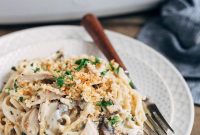 Creamy Turkey Tetrazzini with Mushrooms and Parmesan