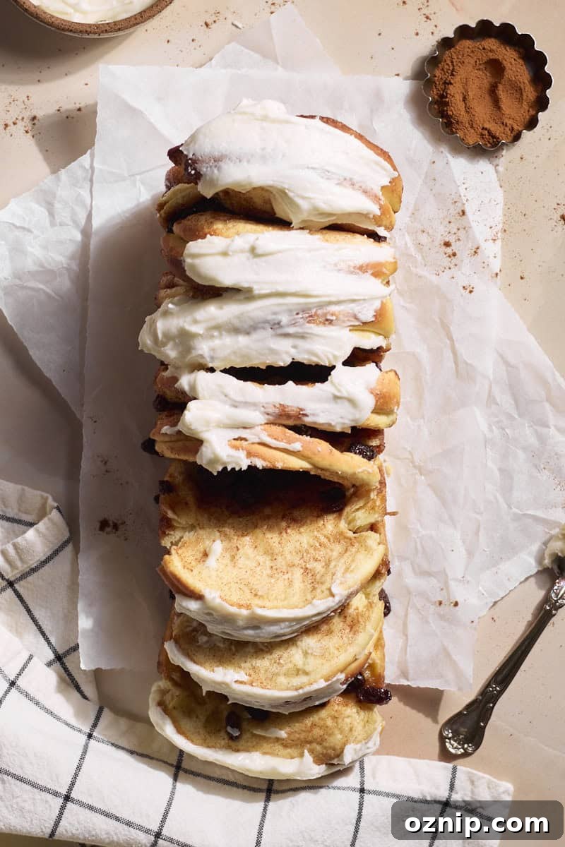 Sourdough Discard Cinnamon Roll Pull Apart Bread after frosting.
