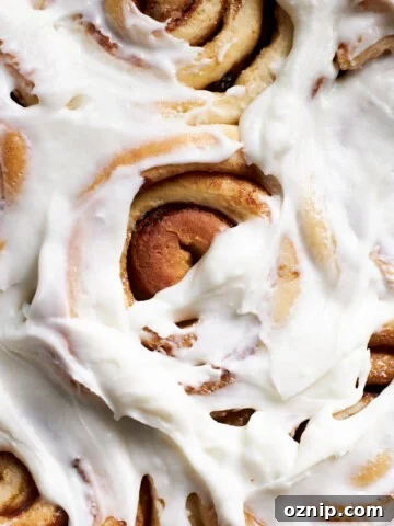 A closeup of Sourdough Discard Cinnamon Rolls.