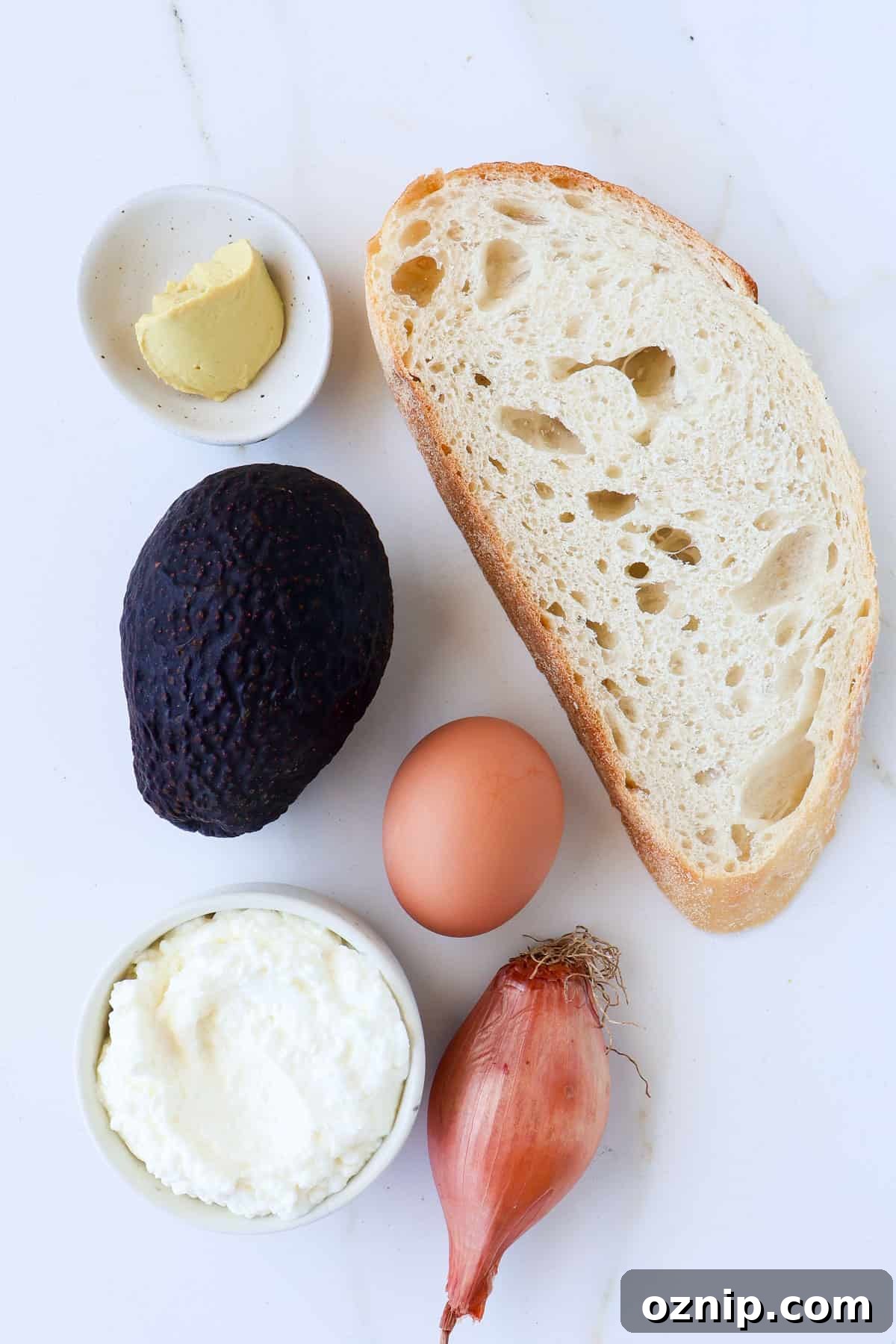 Cottage Cheese and Avocado Toast Recipe for Brunch 4 Ingredients shown to make the toast.