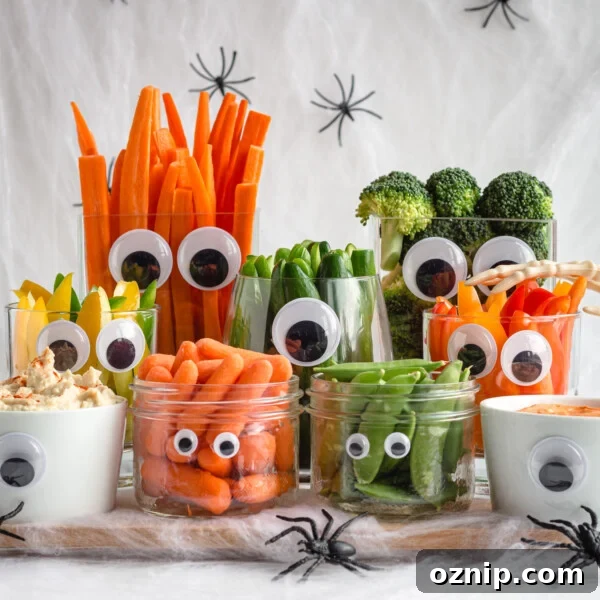 Monster themed Halloween veggie tray.