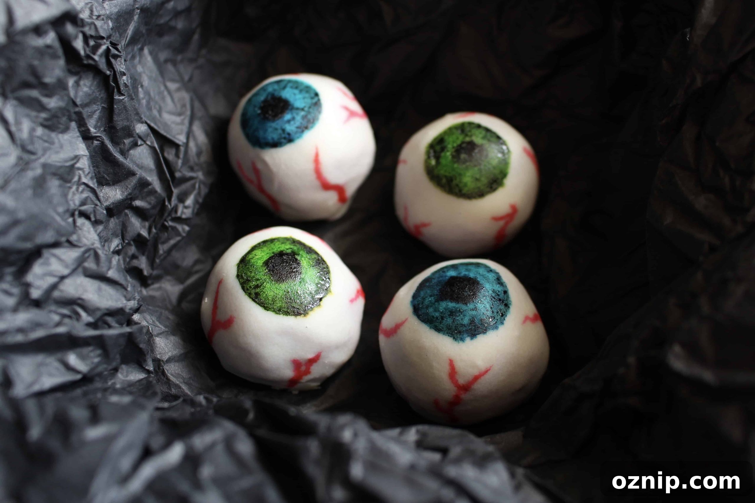 Halloween white chocolate eyeballs with purple sweet potato filling