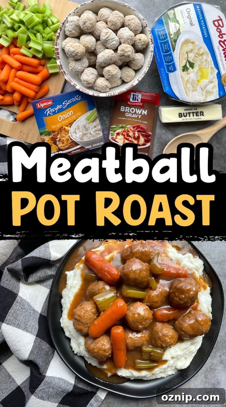 Savory Meatball Pot Roast Recipe 11 An easy and cheap way to make a pot roast with frozen meatballs!