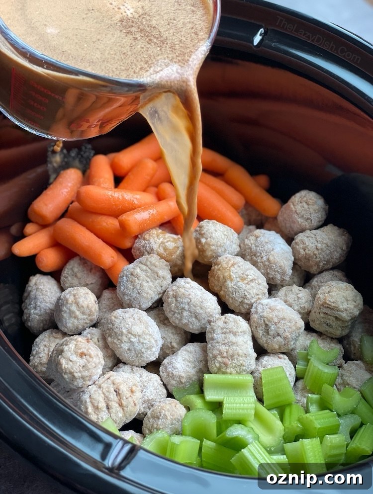 Savory Meatball Pot Roast Recipe 4 This easy and yummy slow cooker dinner recipe is simple to make with just a few budget ingredients! Add the veggies of your choice to make this main dish complete.