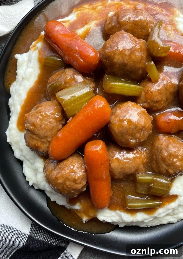 Savory Meatball Pot Roast Recipe 8 A cheap and easy dinner recipe for a large family! Your picky eaters are sure to love this fun and easy way of making pot roast with frozen meatballs.