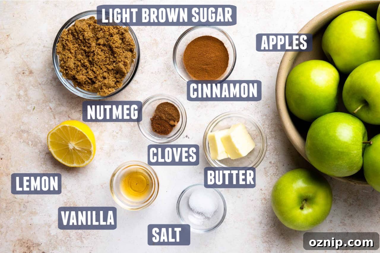 Ingredients needed to make baked apples laid out on the counter.
