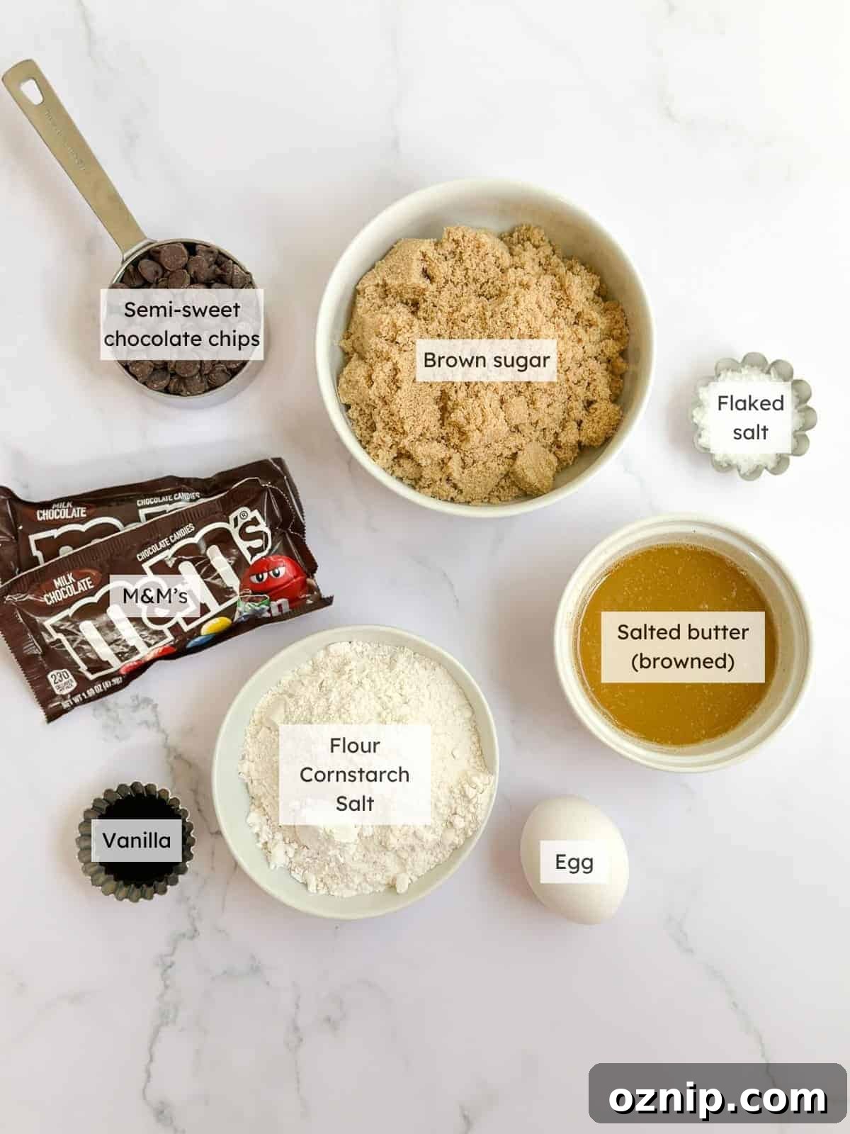 Browned Butter M&M Blondies 3 All of the ingredients needed to make browned butter m&m blondies.