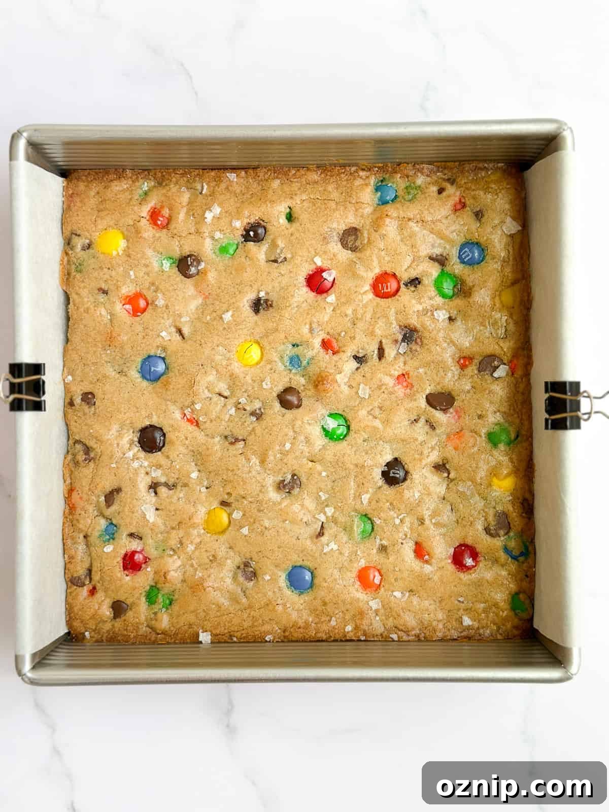 Browned Butter M&M Blondies 9 browned butter m&m's blondies after baking.