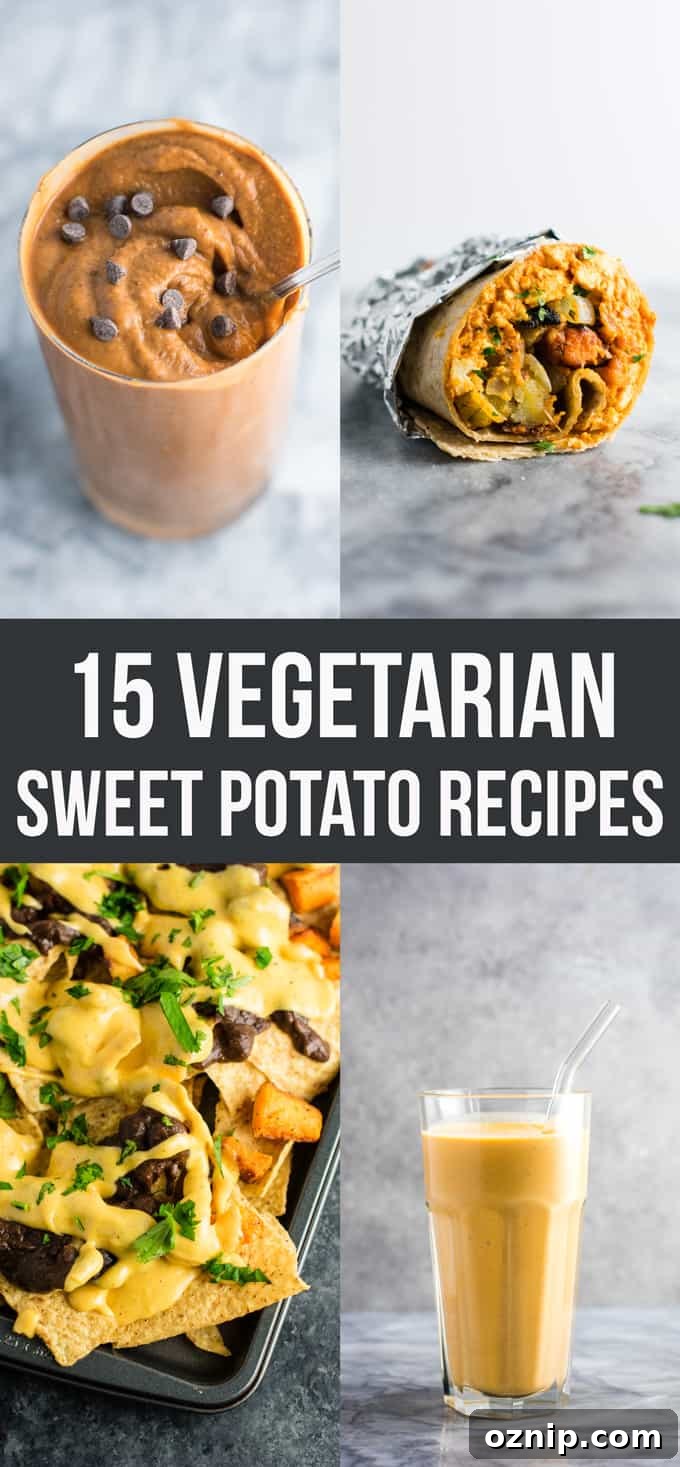 15 Vegetarian Sweet Potato Recipes to Try Tonight 2 15 easy and delicious vegetarian sweet potato recipes. From smoothies to nachos, tacos, enchiladas, and more!