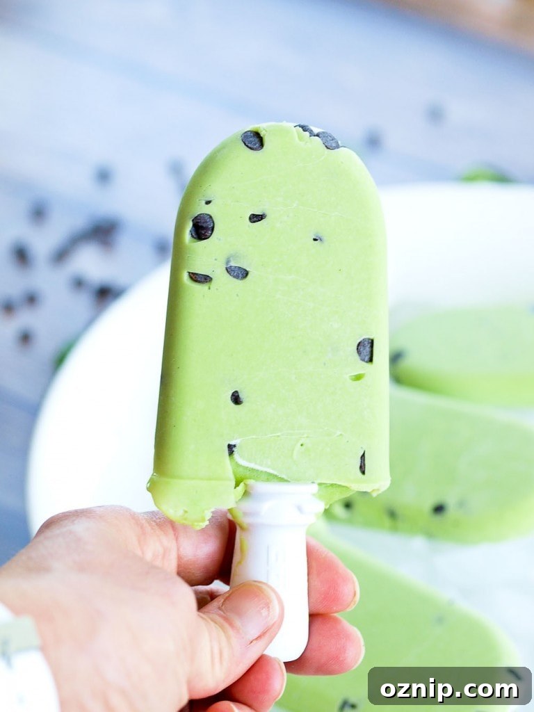 Mint Chocolate Chip Pea Pops - close up