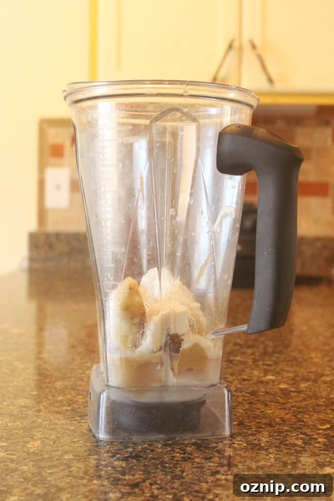 Banana, peanut butter, and water in a blender.