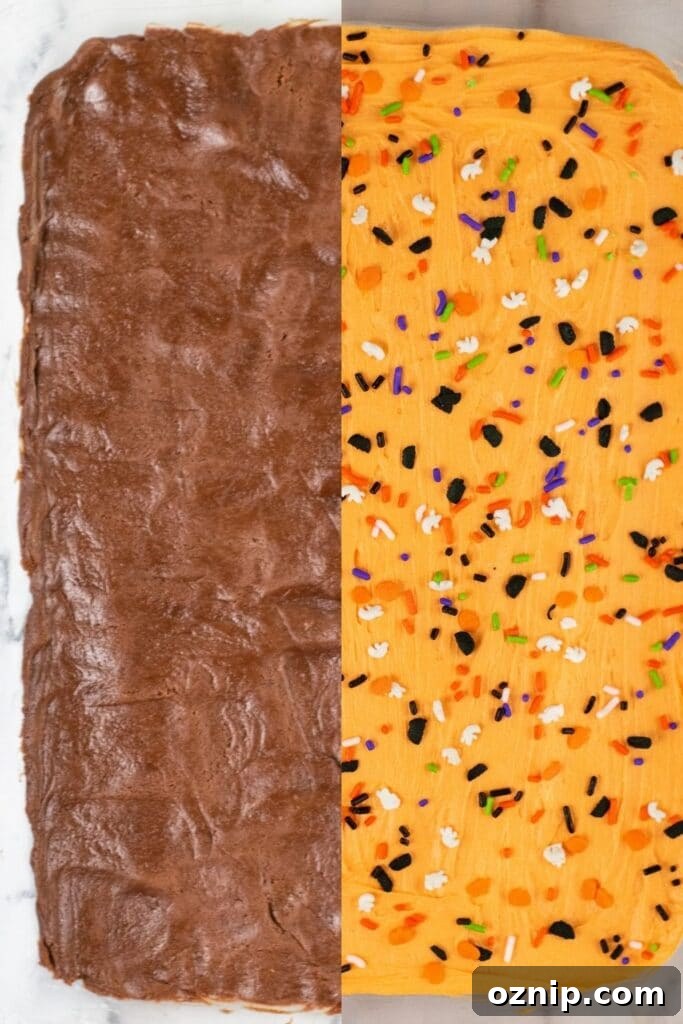 halloween cookie bars in pan
