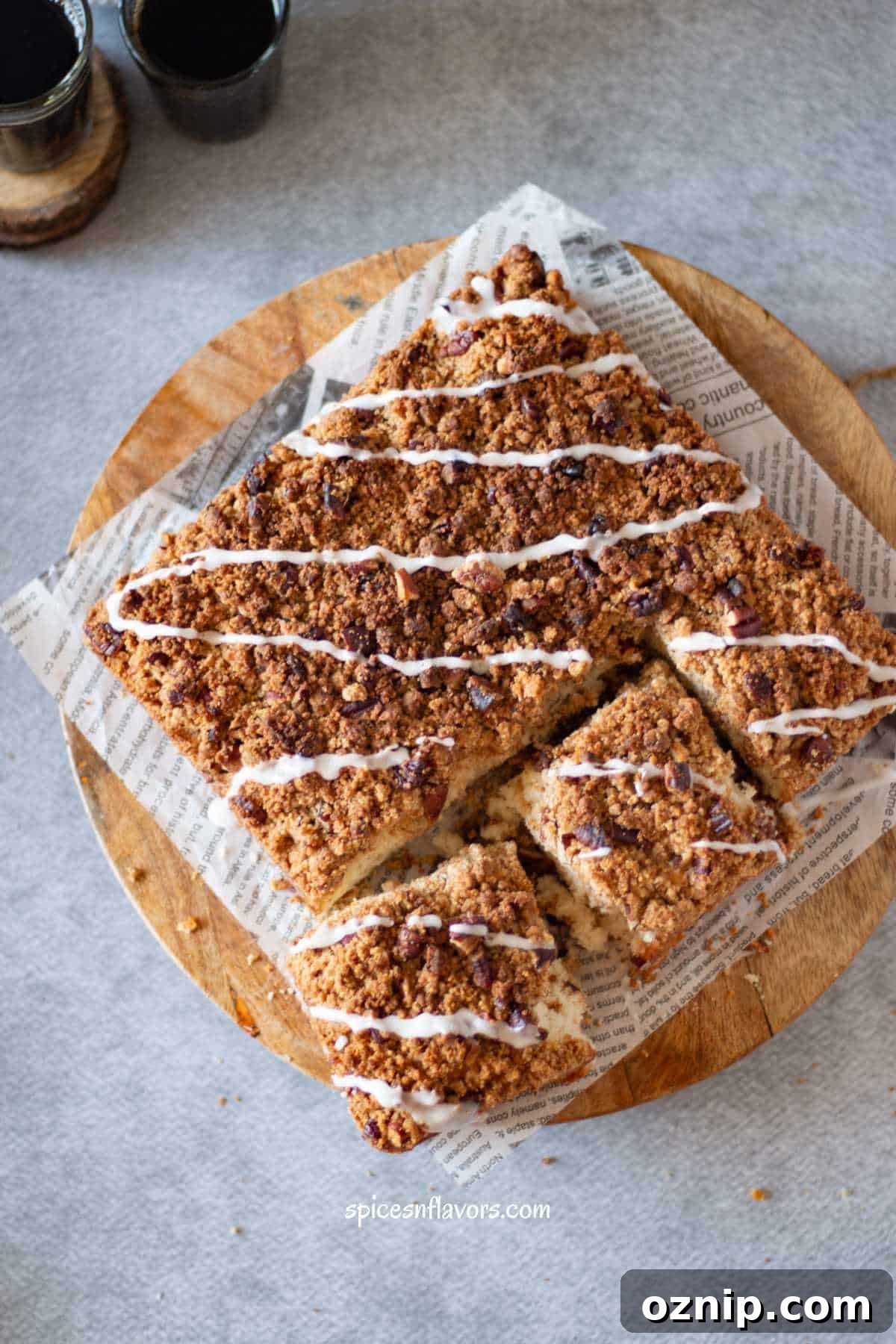 Egg-Free Coffee Cake Made with Cake Mix 9 cake mix coffee cake drizzled with lemon glaze
