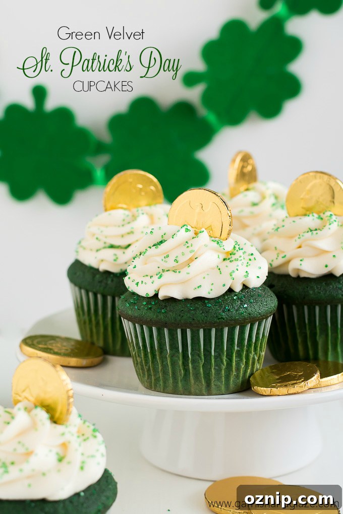 Get in the St. Patrick's Day spirit with these yummy Green Velvet St. Patrick's Day Cupcakes topped with Cream Cheese Frosting.