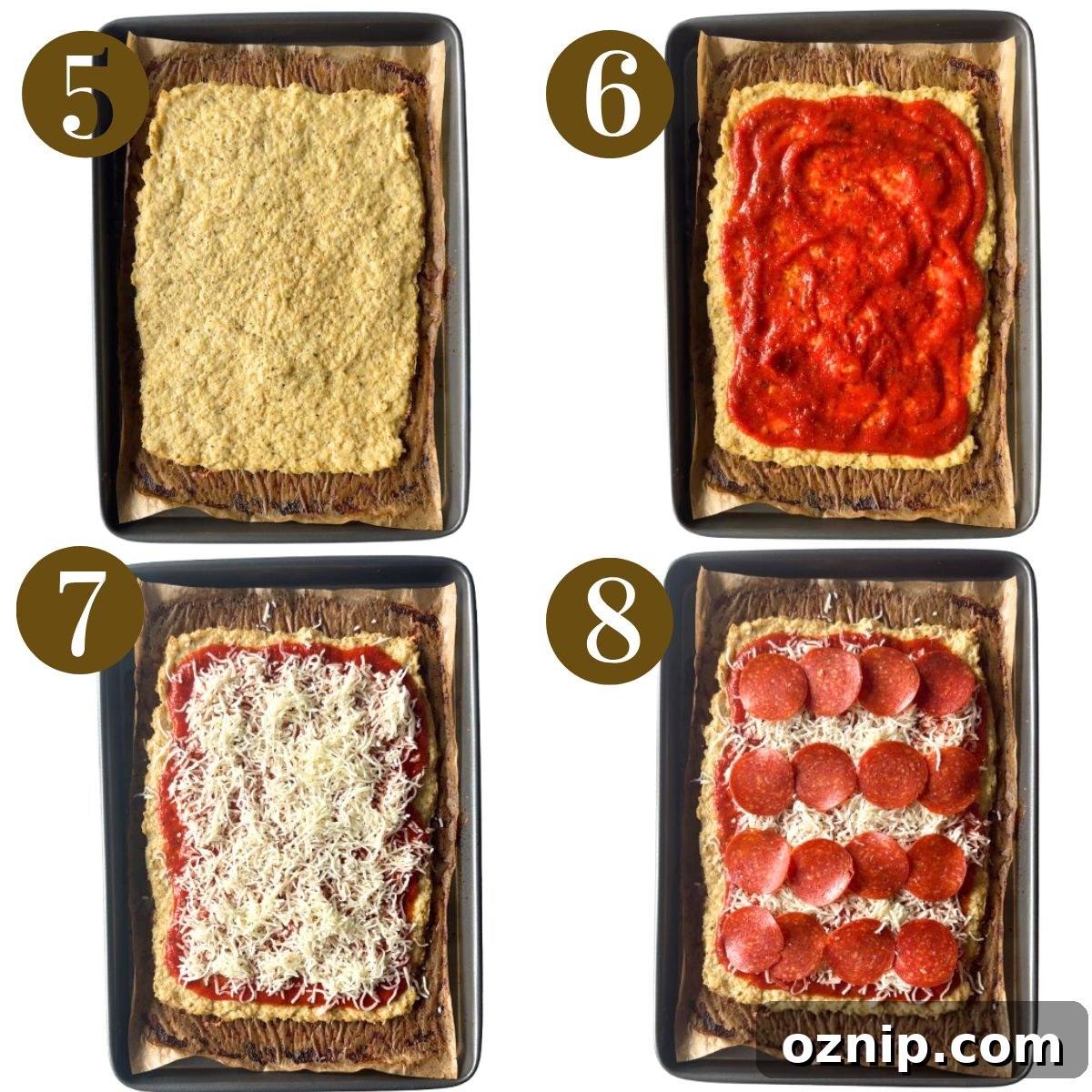 Steps to make chicken crust pizza.