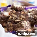 Creme egg tiffin cut into bars.
