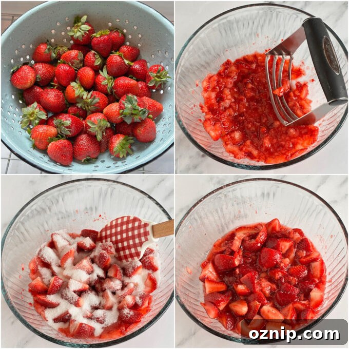 Classic Eton Mess with Strawberries and Meringue 5 Preparing strawberries