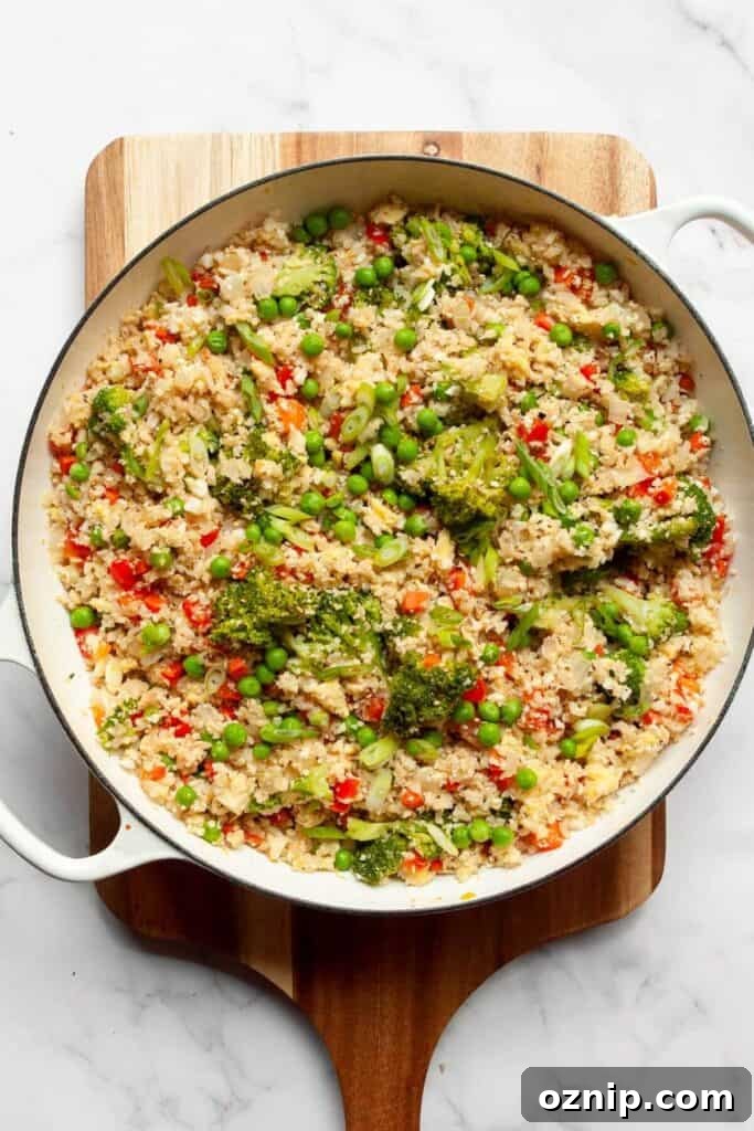 healthy fried rice in large saute pan