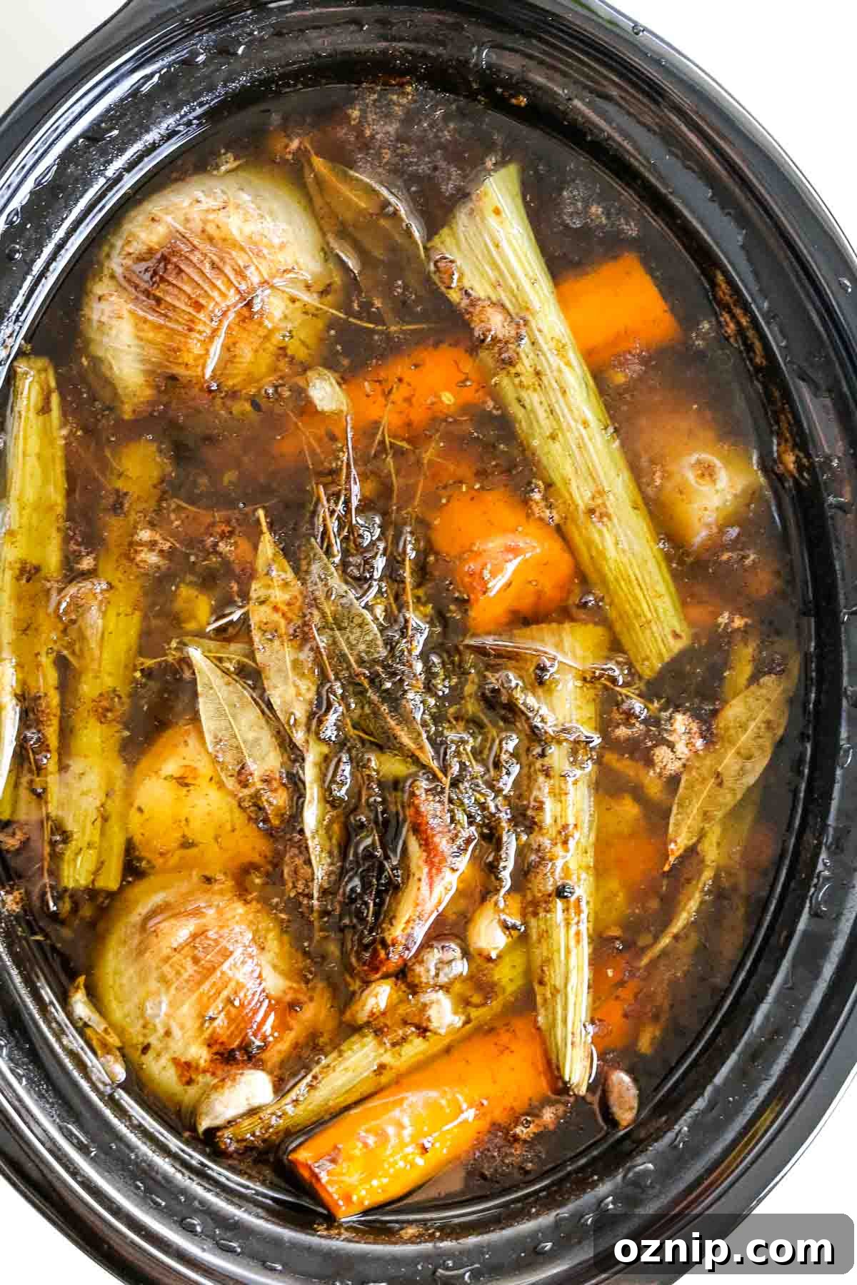 cooked veggies in slow cooker.
