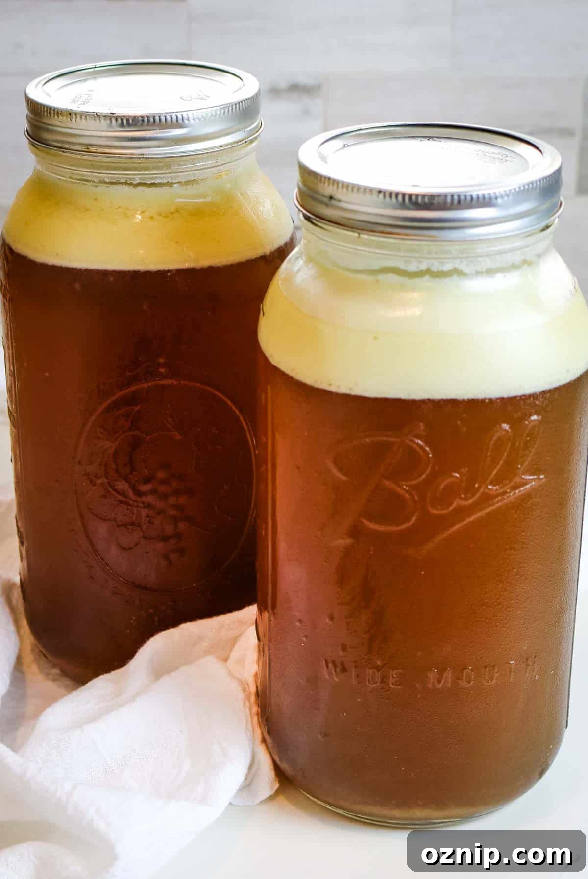 chilled broth in mason jars.