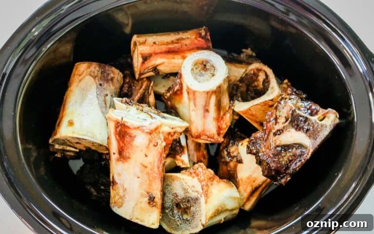 beef bones in slow cooker.
