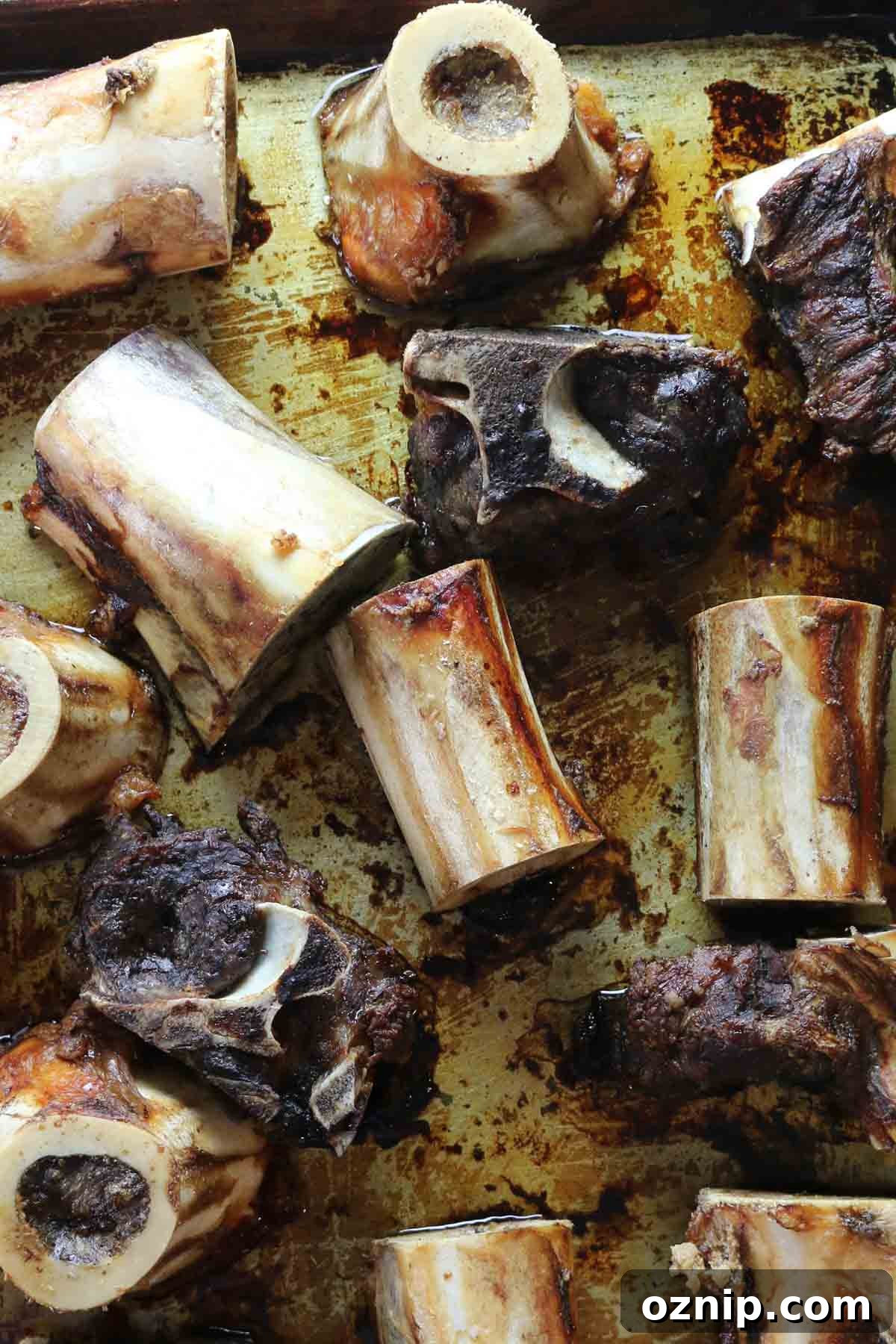 roasted bones on a baking sheet.