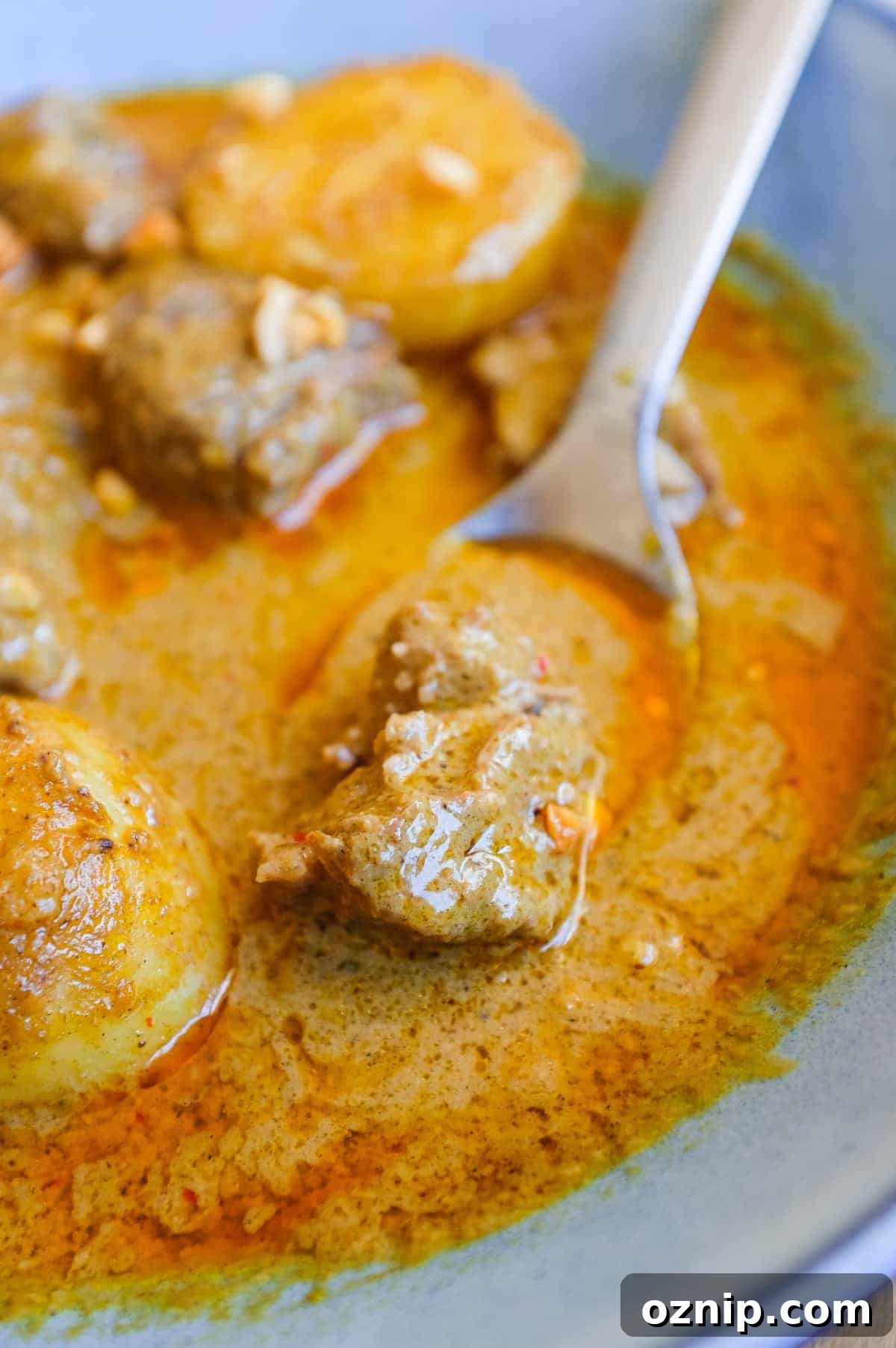 A bowl of Thai Beef Massaman Curry