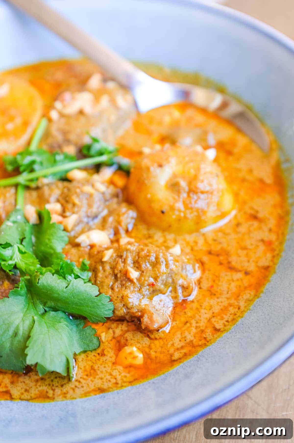 A bowl of Thai Beef Massaman Curry