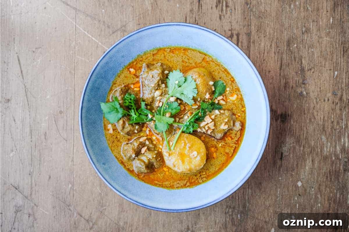 A bowl of Thai Beef Massaman Curry