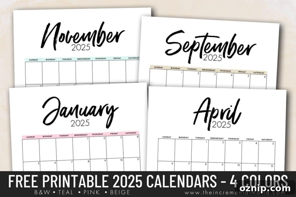 simple calendar templates in 4 designs