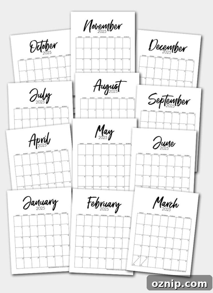 Black and white calendar preview