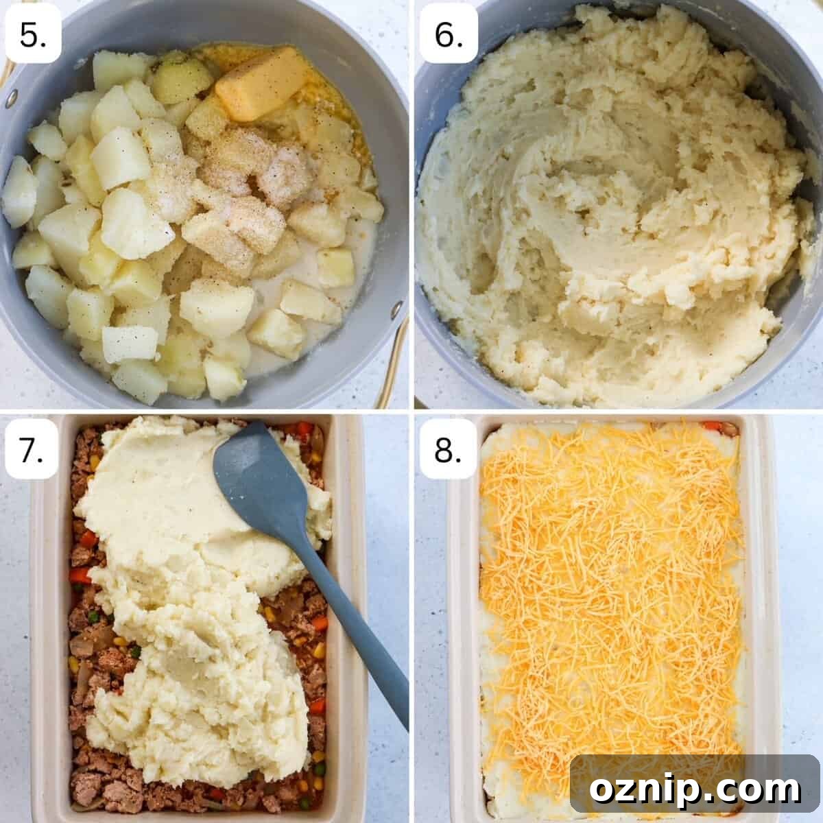 steps for making shepherd's pie in 4 quadrants