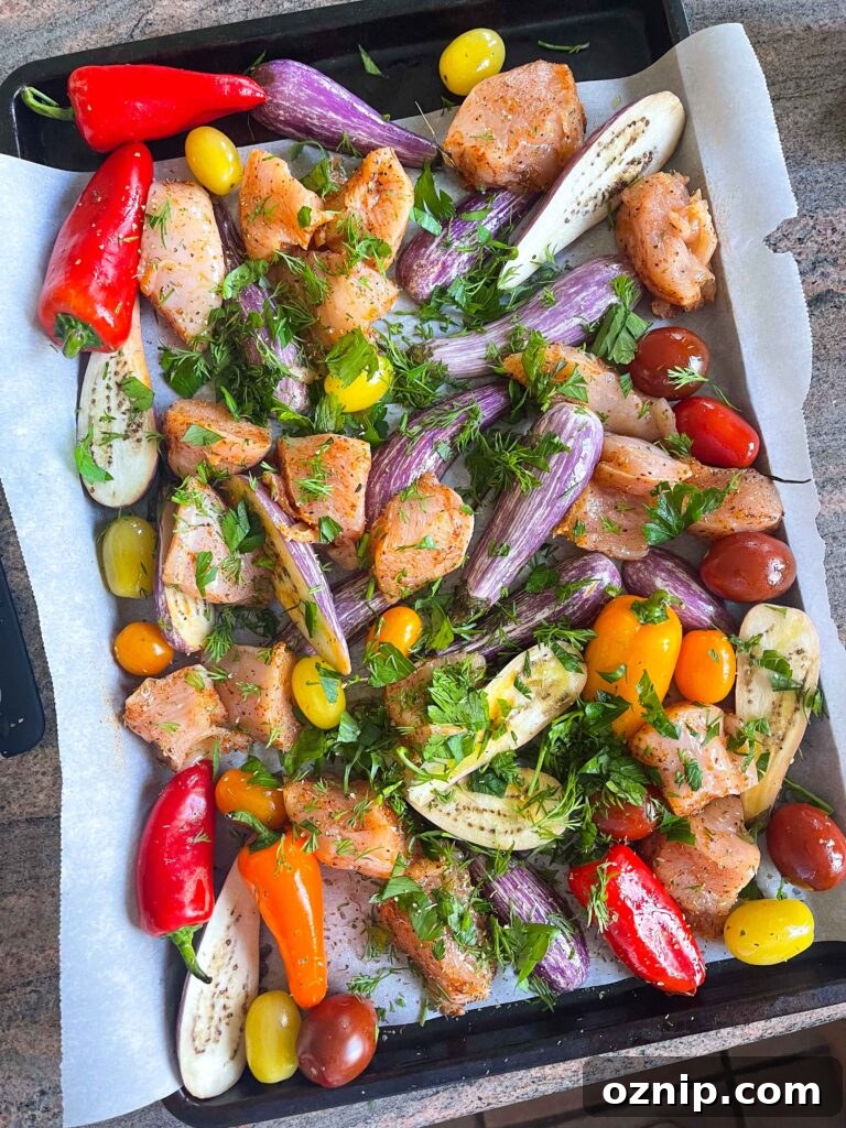 Mediterranean Sheet Pan Chicken with Roasted Eggplant 3 Mediterranean Sheet Pan Eggplant and Chicken uncooked