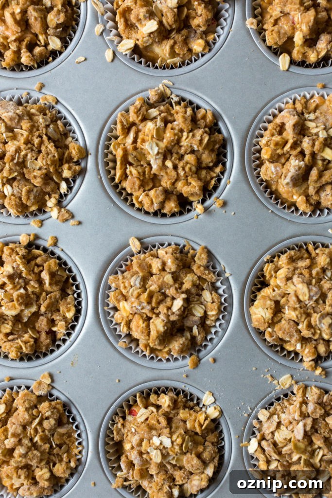 Filling muffin tin for Apple Cider Muffin batter in pan