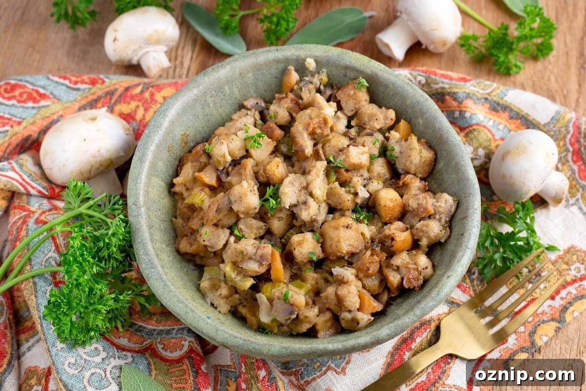 small green bowl with easy slow cooker stuffing in it
