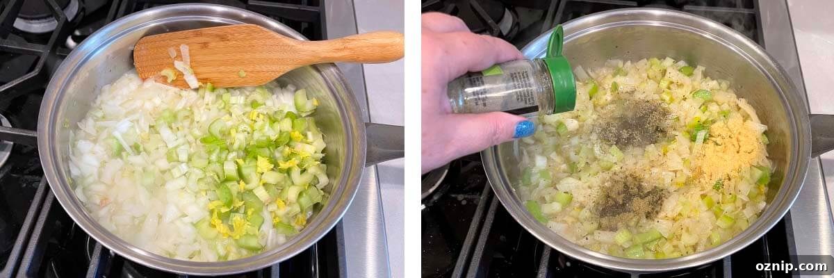 sautéing onion and celery, adding spices