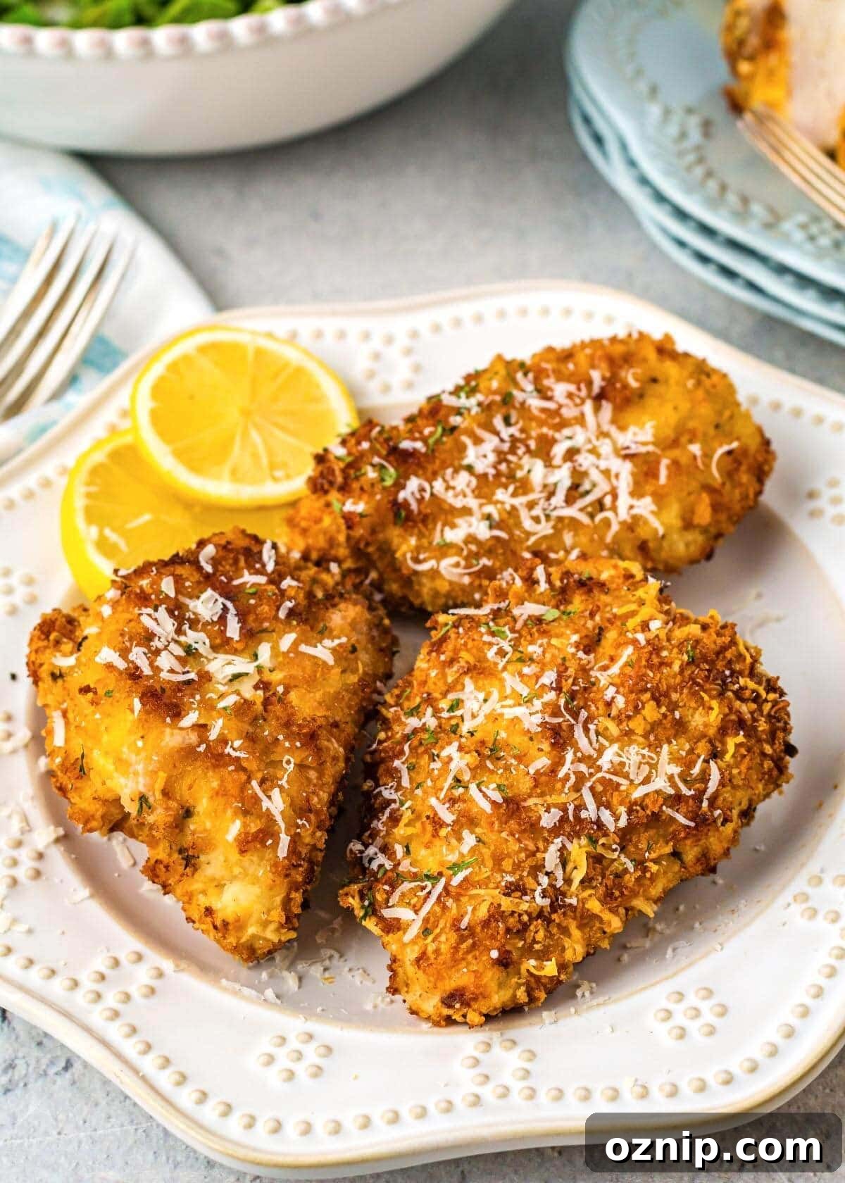 Air Fryer Parmesan Crusted Chicken Recipe 2 Air Fryer Parmesan Crusted Chicken on a white plate
