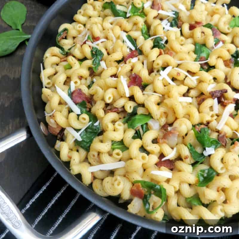 30+ Side Dishes for Soup to Complete Your Meal 8 Spinach bacon pasta in a skillet