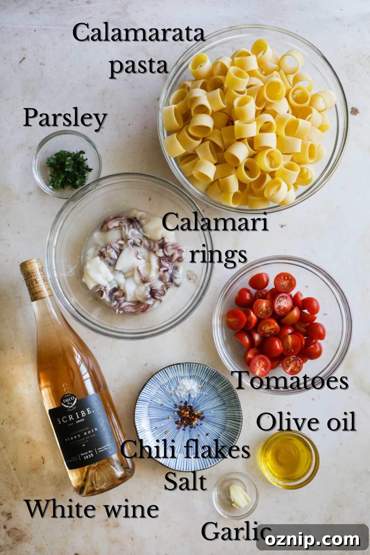 Calamarata Pasta with Calamari in Tomato Sauce Recipe 3 Ingredients to make Calamarata (calamari and tomato) pasta.