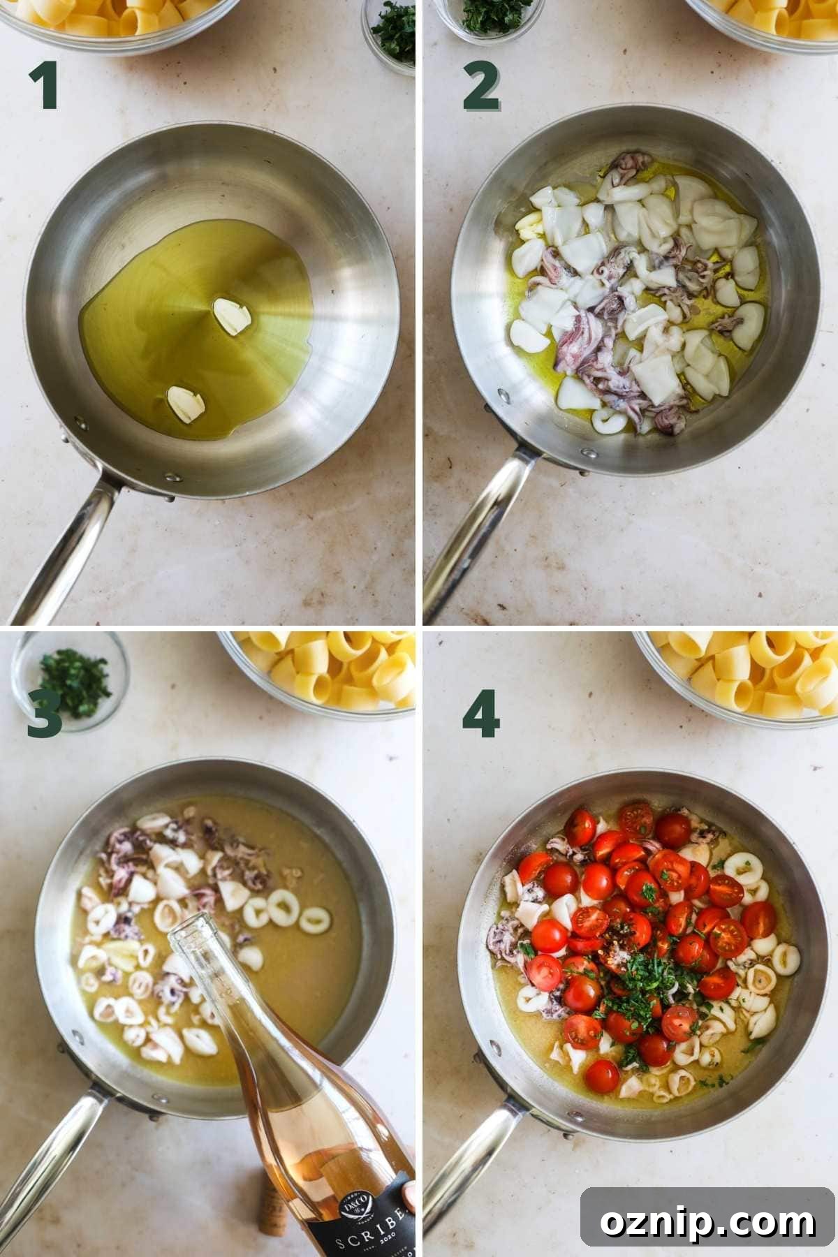 Calamarata Pasta with Calamari in Tomato Sauce Recipe 4 Step to make Calamarata pasta (calamari with tomato).