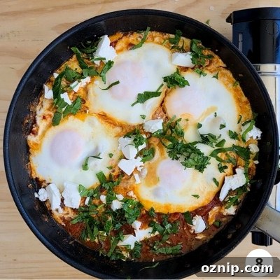 Feta Shakshuka Recipe with Poached Eggs 11 Shakshuka with feta ready for serve