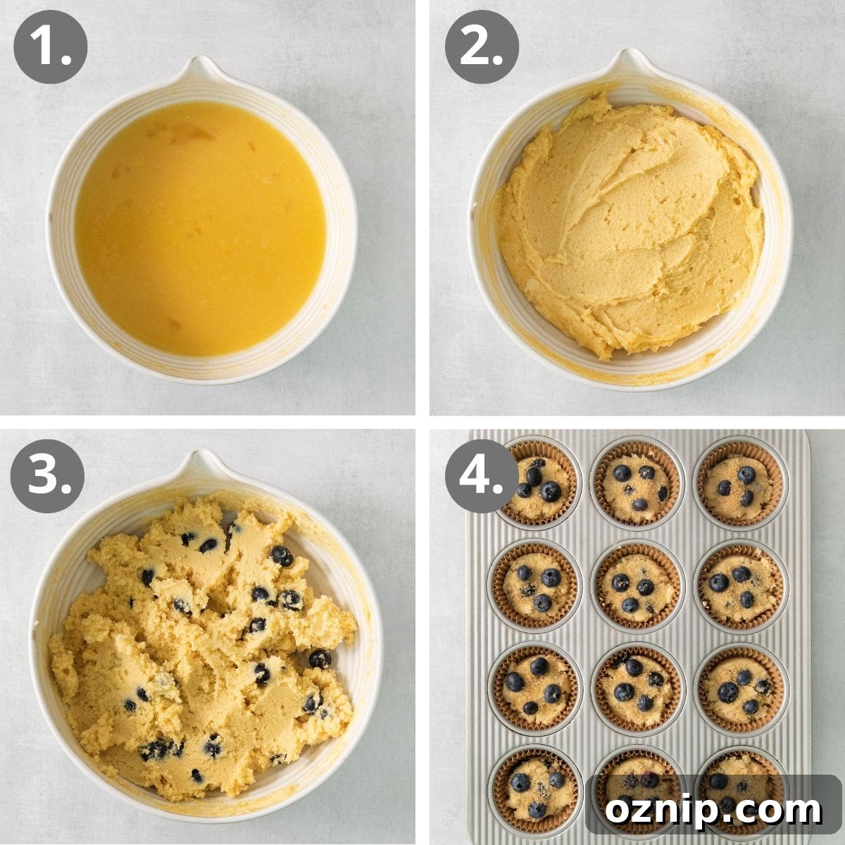 Moist Coconut Flour Blueberry Muffins 4 steps to make coconut flour blueberry muffins.