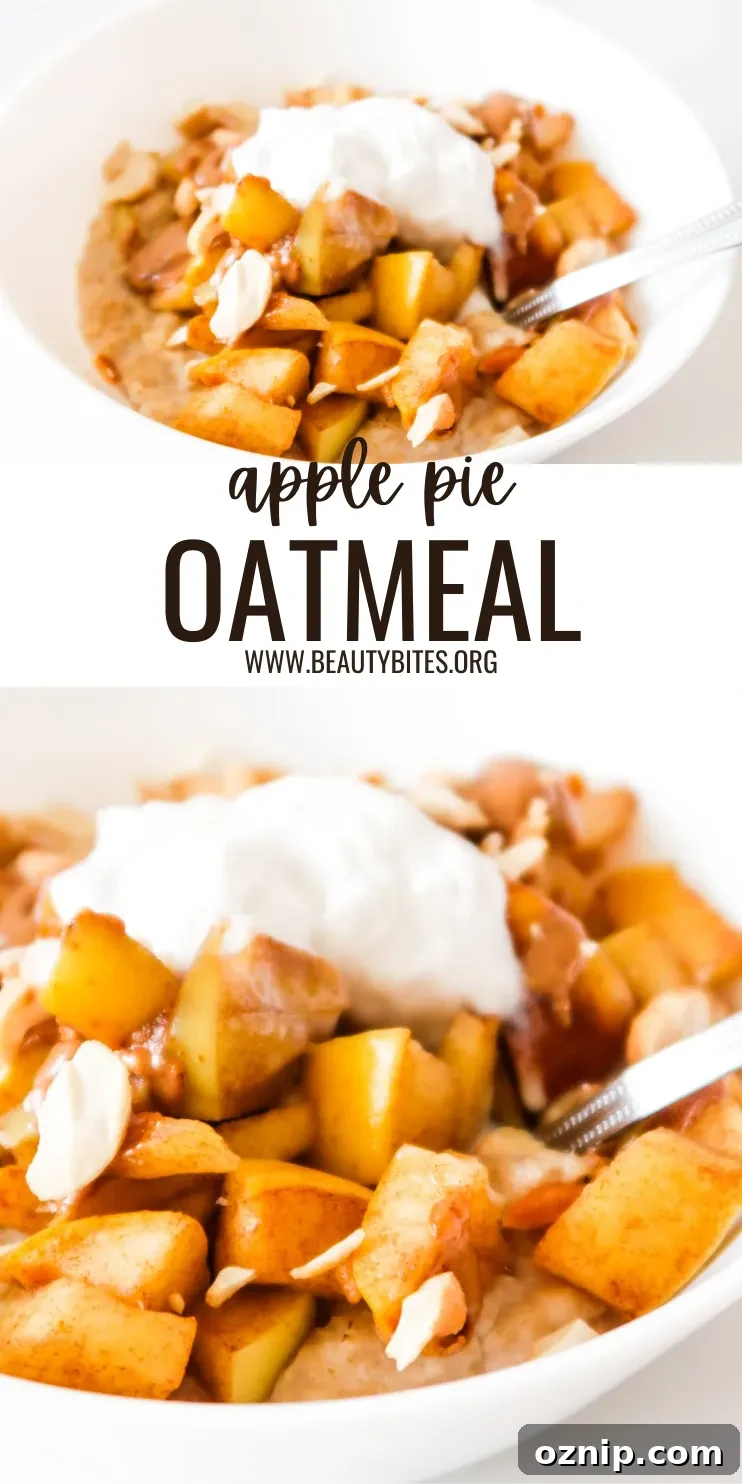 This 10-Minute Apple Pie Oatmeal Recipe is the perfect healthy breakfast idea for the cold months. Quick, easy and delicious clean eating recipe!