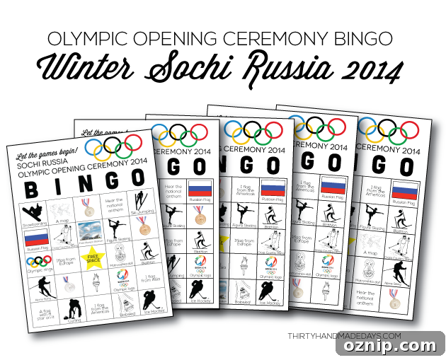 Printable Winter Olympics Opening Ceremony Bingo Cards 3 Winter Olympics Opening Ceremony BINGO- 5 printable sheets from www.thirtyhandmadedays.com
