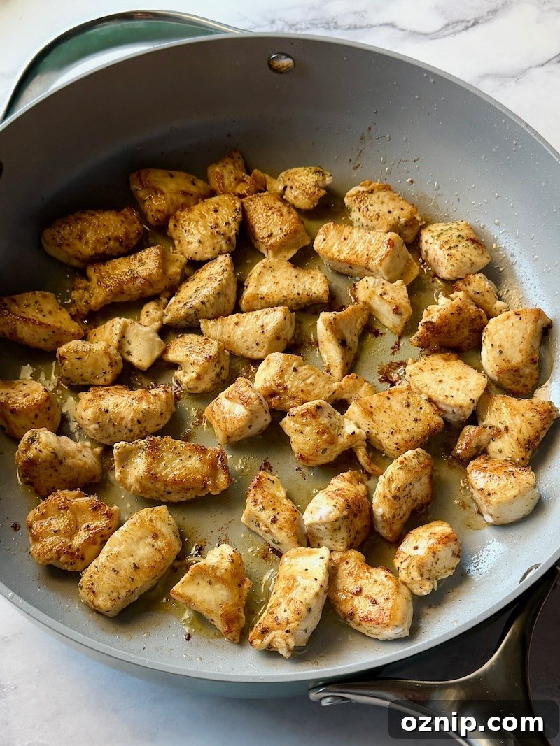 Creamy Honey Mustard Chicken with Broccoli 5 Browned chicken in a large skillet.
