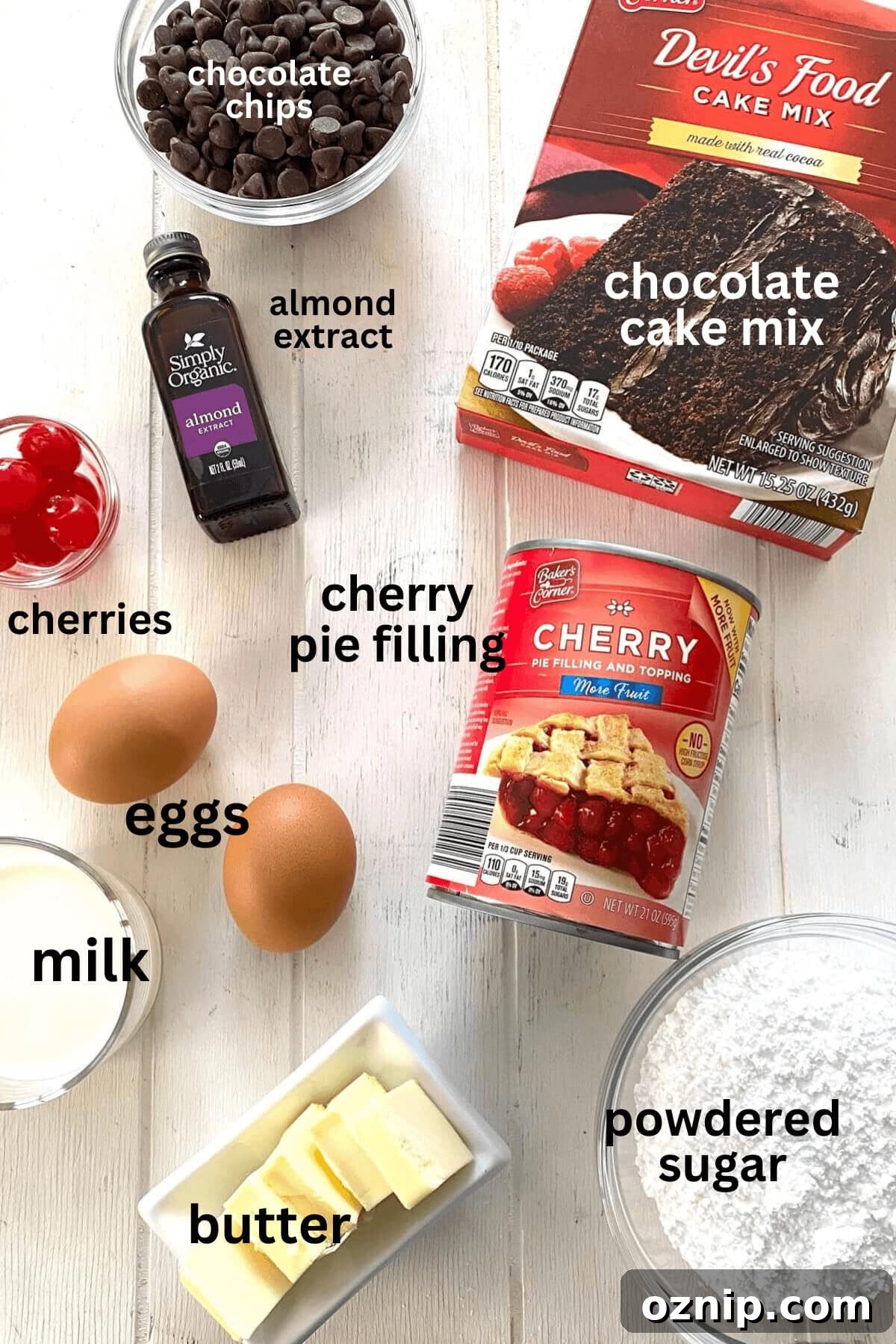 The ingredients for baking a cake.