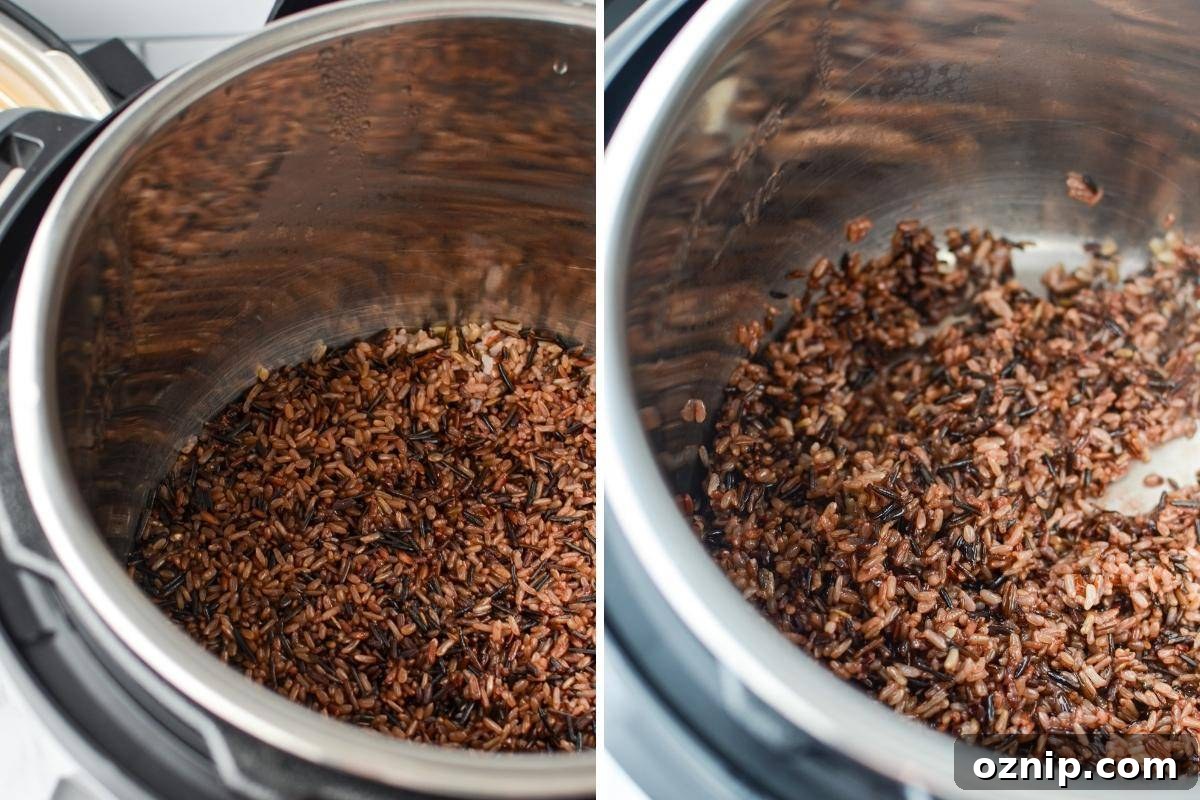 An Instant Pot with wild rice in it.