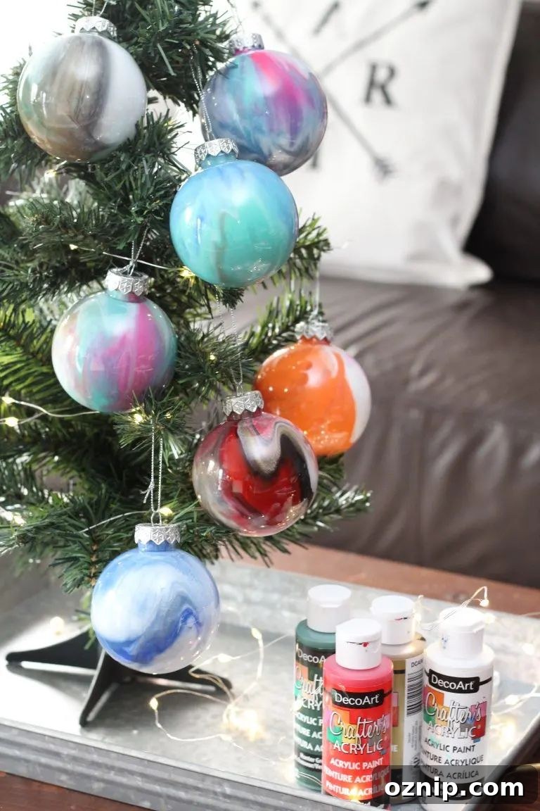 31 Handmade Christmas Gifts Under $10 18 marbled painted ornaments