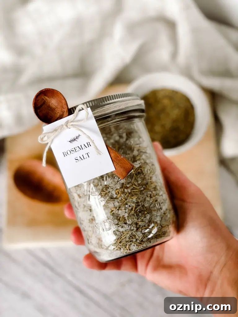 31 Handmade Christmas Gifts Under $10 33 rosemary salt with gift tag