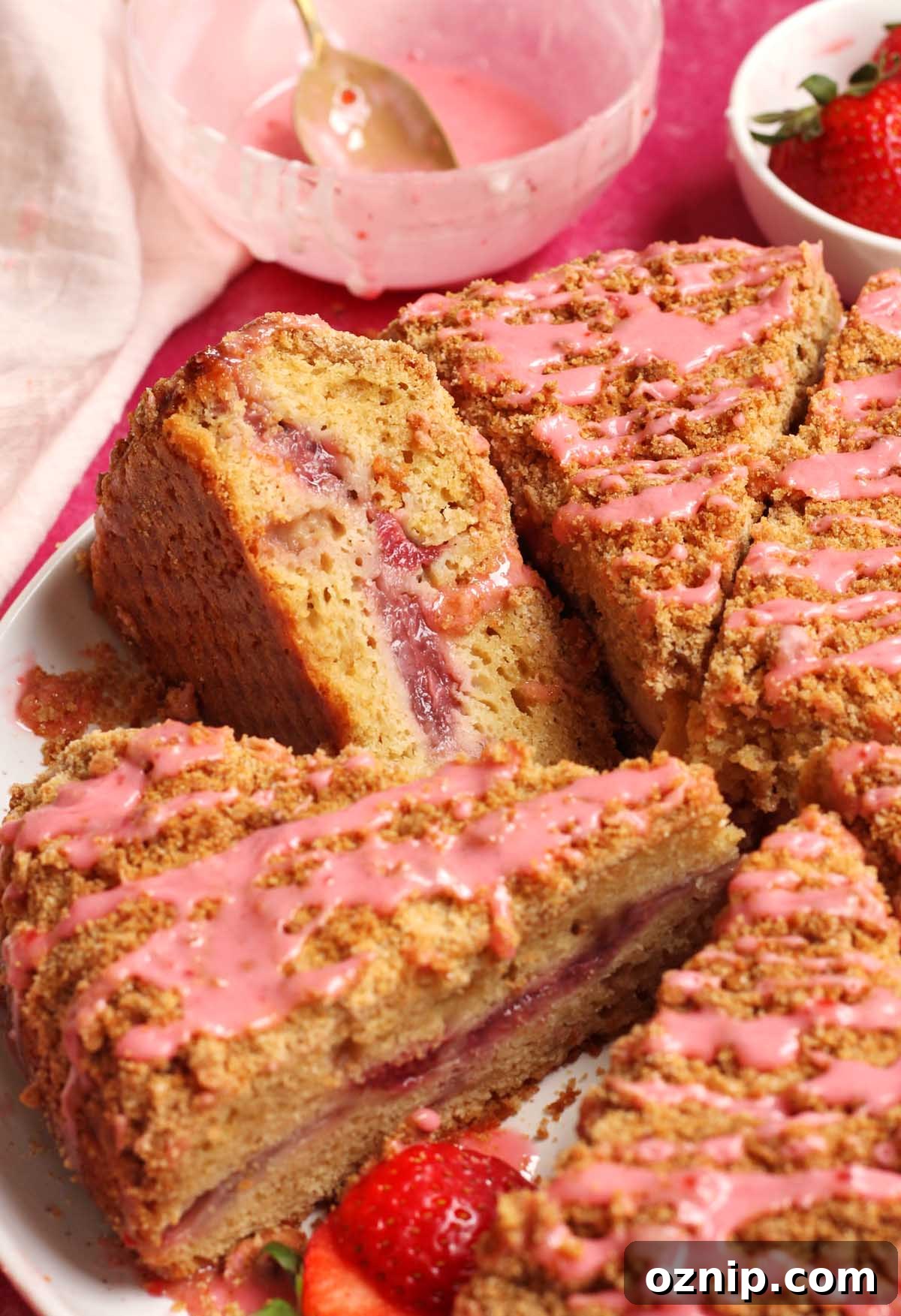 maple strawberry coffee cake sliced with filling